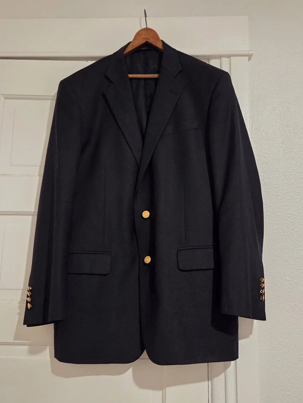 Brooks Brothers Loro Piana Two-Button Blazer Black with Gold Buttons Men's 43L